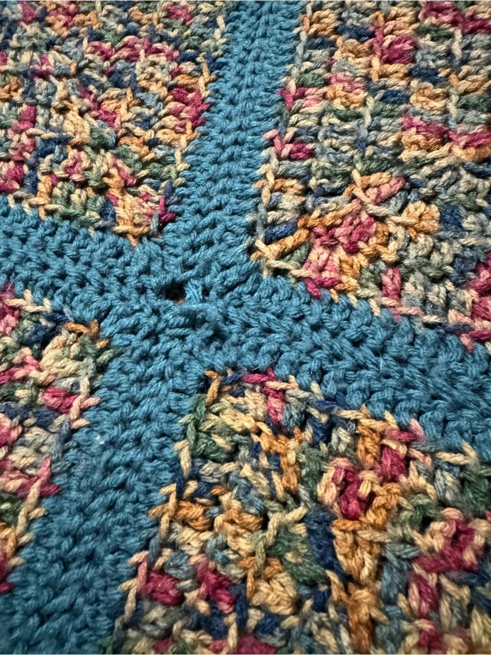 Vintage granny square knit blanket and pillow